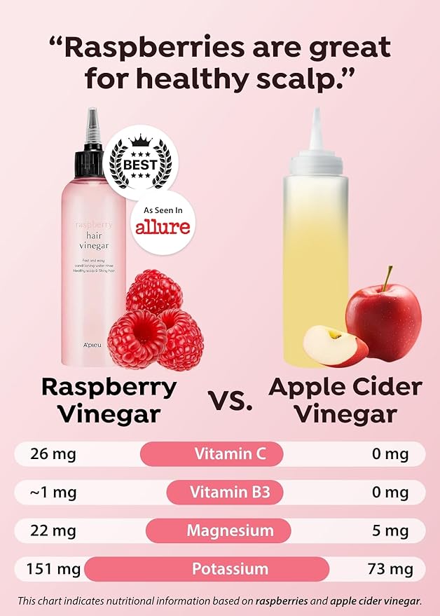 A'PIEU Raspberry Vinegar Hair Care Bundle - Vinegar Rinse 6.76 Fl oz & Mist 3.55 fl oz | Scalp Treatment, pH Balance, Frizz Control | Clarifying, Nourishing, Refreshing