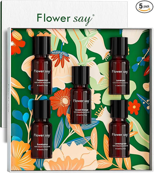 Essential Oils Set – 5 Pack – 100% Pure Aromatherapy Oils for Diffuser, Humidifier, Massage & Skin – Includes Lavender, Peppermint, Eucalyptus, Lemongrass, Orange – Gift Set for Women & Men