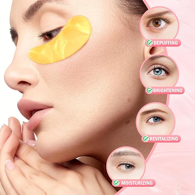Under Eye Patches (30 Pairs) 24K Gold Eye Mask and Hyaluronic Acid Eye Patches for Puffy Eyes, Rose Eye Masks for Dark Circles, Puffiness, Eyebag, Wrinkles - Gift for Women