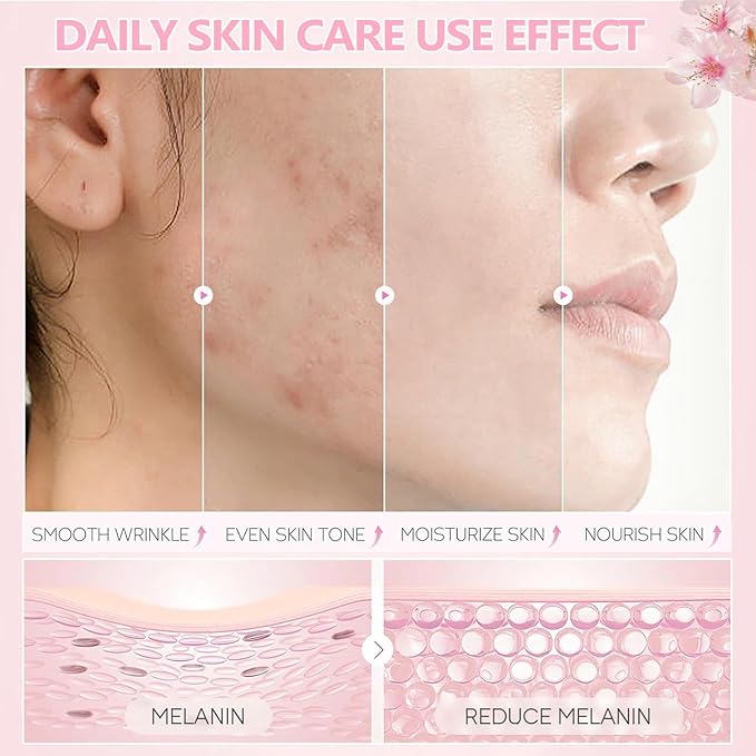 Skin Care Sets for Teenage Girls JAPAN SAKURA Women Beauty Gift Sets Skincare Kit with Cleanser, Toner, Serum, Eye Cream, Face Cream Travel Pamper Sets for Women Gifts,Skin Care Sets & Kits