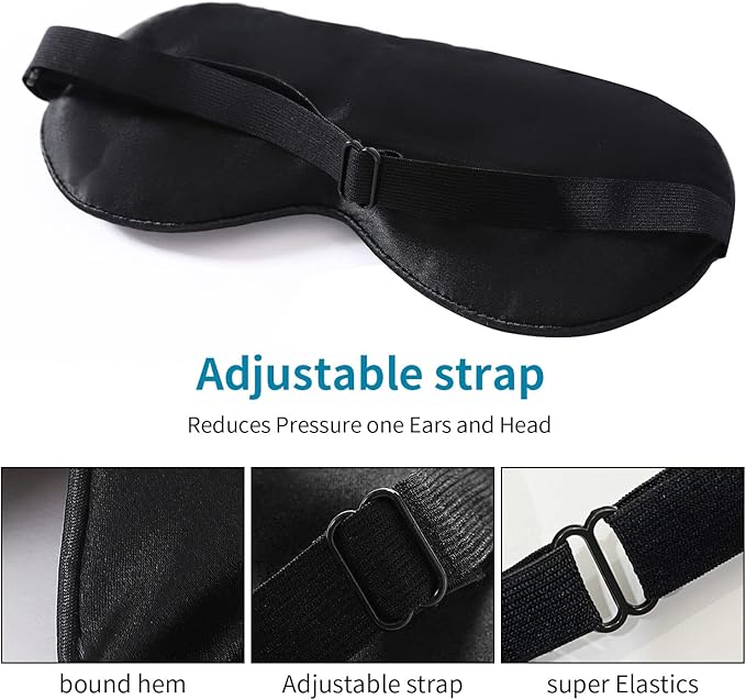 2-Pack 100% Real Natural Silk Eye Mask, Silk Sleeping Mask, Shade Puffy Eye Gift with Adjustable Straps, Sleep Eye Mask, SHJINJU Eye Mask Shade (Black and Purple)