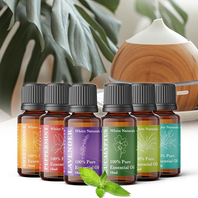 Essential Oils of 6 kit - Set, 6X10ML Diffuser Fragrance Oils Essential Oil, Sweet Orange, Tee Tree, Peppermint, Lemon Grass, Eucalyptus and Lavender