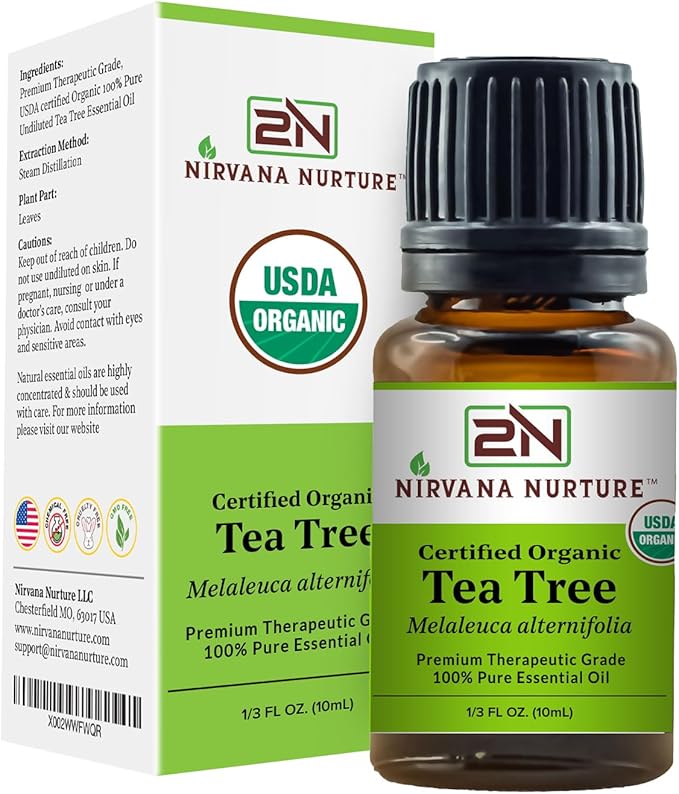 Tea Tree Essential Oil USDA Certified Organic 100% Pure Premium Therapeutic Grade, Undiluted - Aromatherapy Diffuser for Calm and Relaxation, Skin Care, Hair Care