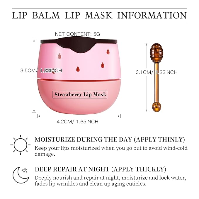 4 PCS Honey Lip Balm Pot, Strawberry & Honey Lip Mask, Reduces Lines, Hydrate & Moisturizing Skin Care, Prevention Dry Cracked Lips Repair Treatment