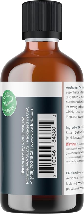 Viva Doria Tea Tree Essential Oil, 100% Pure, Natural, Australian Tea Tree Essential Oil, Undiluted, for Aromatherapy | Food Grade, 118 mL (4 Fluid Ounce)