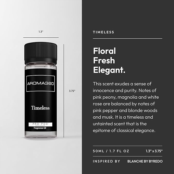 Aroma360 - Timeless Pro Pod Fragrance Oil Blend | Hotel Inspired Luxury Essential Oil Diffuser | Aromatherapy Scent Diffuser Oil | Crisp Laundry, White Rose and Magnolia 1.7 fl oz, 50 mL