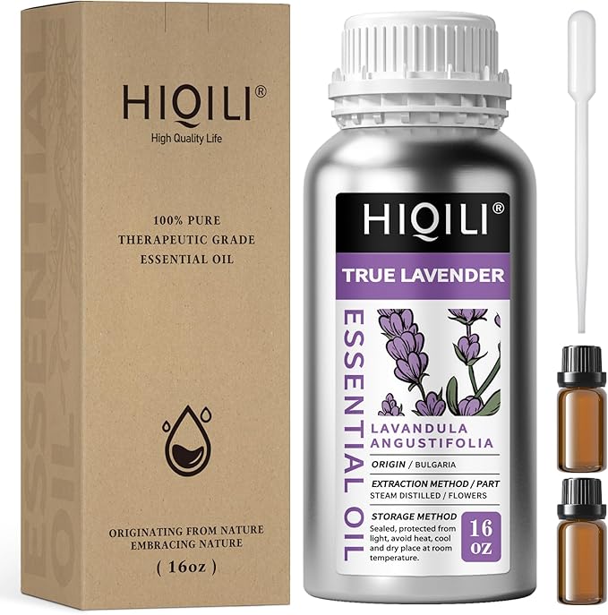HIQILI 16 Ounces Lavender Essential Oil Pure, 100% Natural for Aromatherapy Diffuser, Skin Care, Hair, Includes Premium Glass Dropper-16 Fl Oz