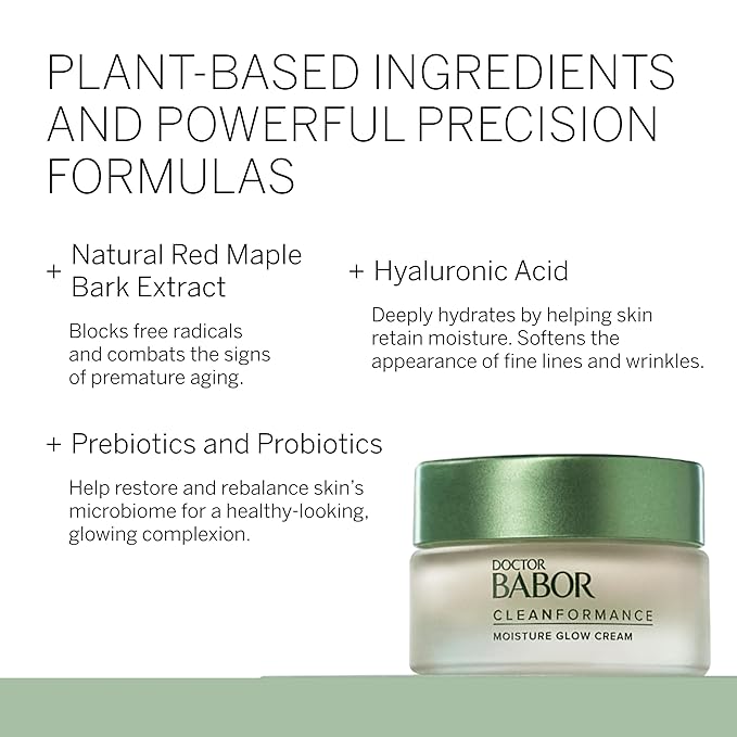 BABOR CLEANFORMANCE Moisture Glow Cream, Travel Daily Moisturizer with Light-Reflecting Pigments, Instant Glow and Hydration, Prebiotics & Probiotics Facial Cream, Radiant Even Complexion, 0.5 oz