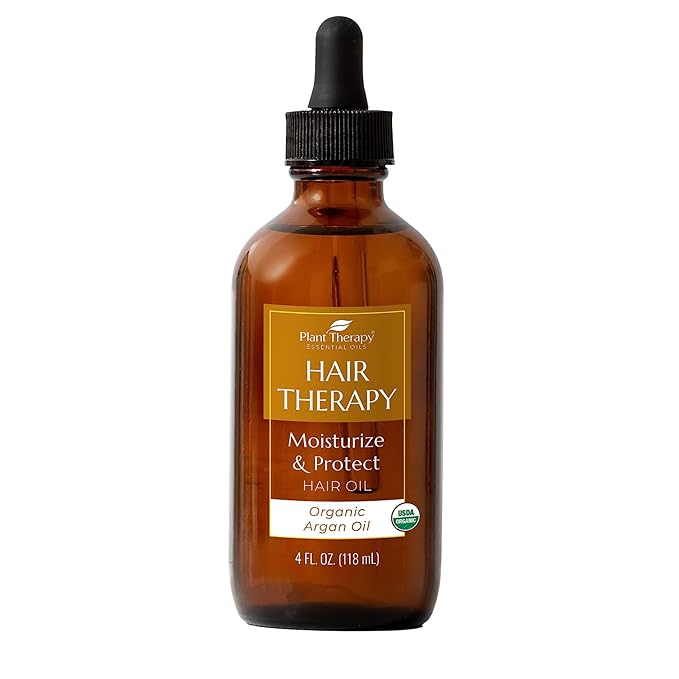 Plant Therapy Hair Therapy Moisturize & Protect Hair Oil 4 oz Organic Argan Oil 100% Pure and USDA Organic, First-Press, Virgin, For Face, Hair, Skin, Nails and Cuticles