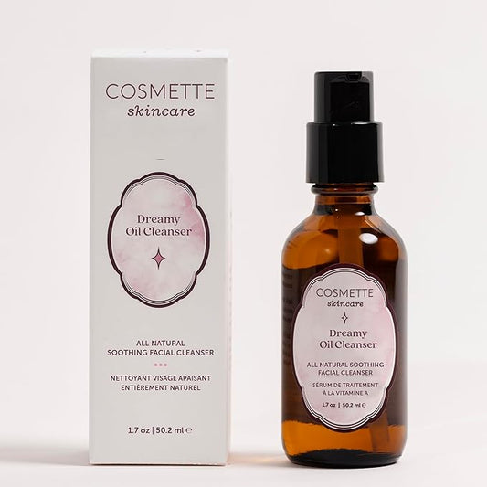 Cosmette Dreamy Oil Face Wash, Facial Oil Cleanser With Castor, Coconut, Jojoba & Pumpkin Seed Oils, Vegan Makeup Remover to Hydrate, Gentle, Natural Skin Care, Non Comedogenic, 1.7 Fl Oz