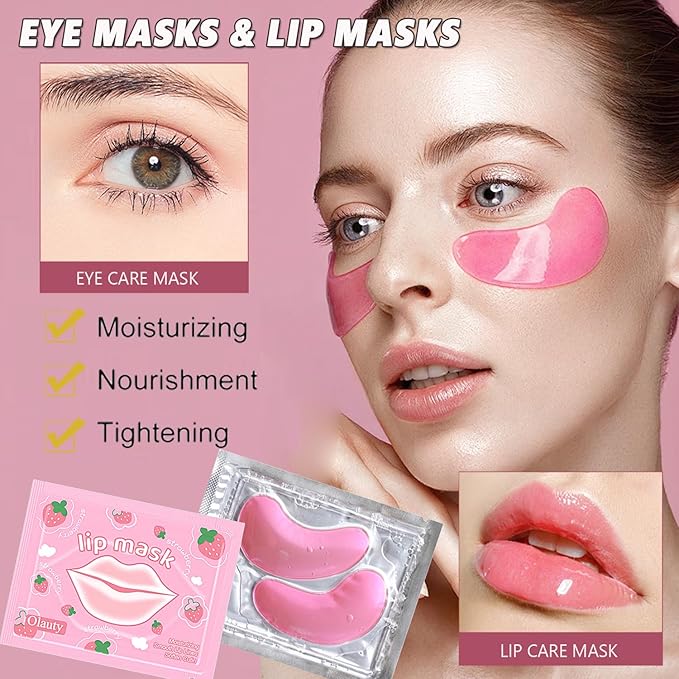 30 Pairs Eye Masks & Lip Masks, Crystal Collagen Under Eye Patches for Puffy Eyes, Moisturizing Lip Mask Pink Lip Pads for Lip Spa Daily Labial Mask Eye Patches for Reducing Fine Lines & Dark Circles