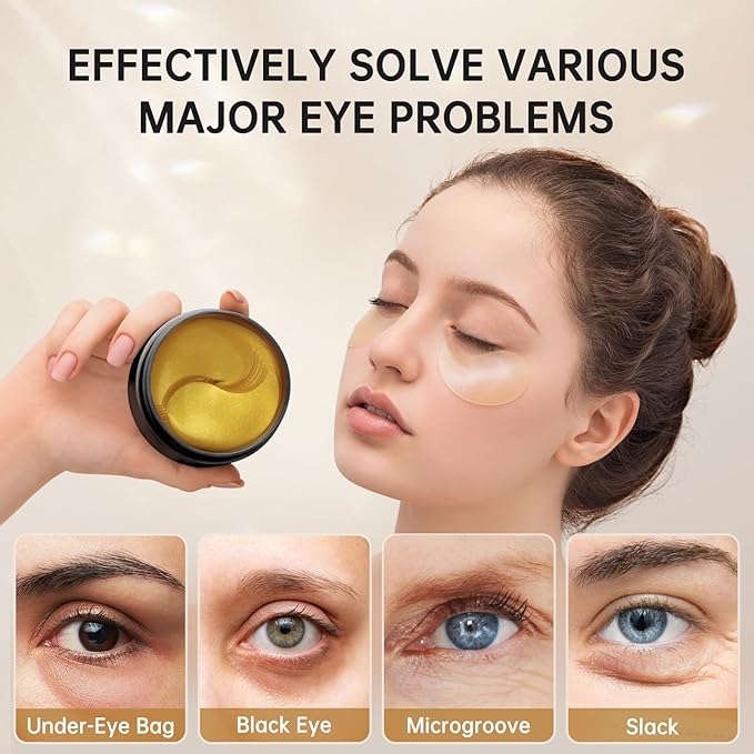 PITHER Under Eye Patches for Dark Circles, Eye Masks for Puffy Eyes Wrinkles Under Eye Bags Firmness 30 Pairs Skin Treatment Pads with Hyaluronic Acid and Collagen Women Men (Gold)
