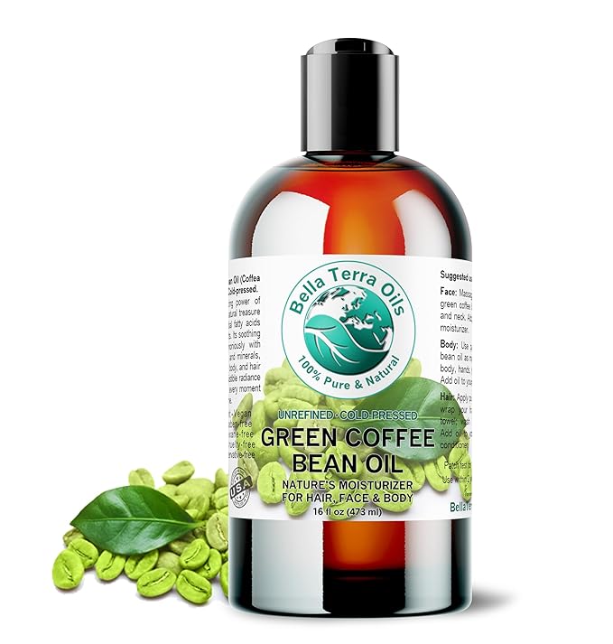 Bella Terra Oils - Green Coffee Bean Oil 16 oz - Dive into the World of Green Bean Coffee Extract, Boosted with Antioxidants, Supreme Skin Care Elixir
