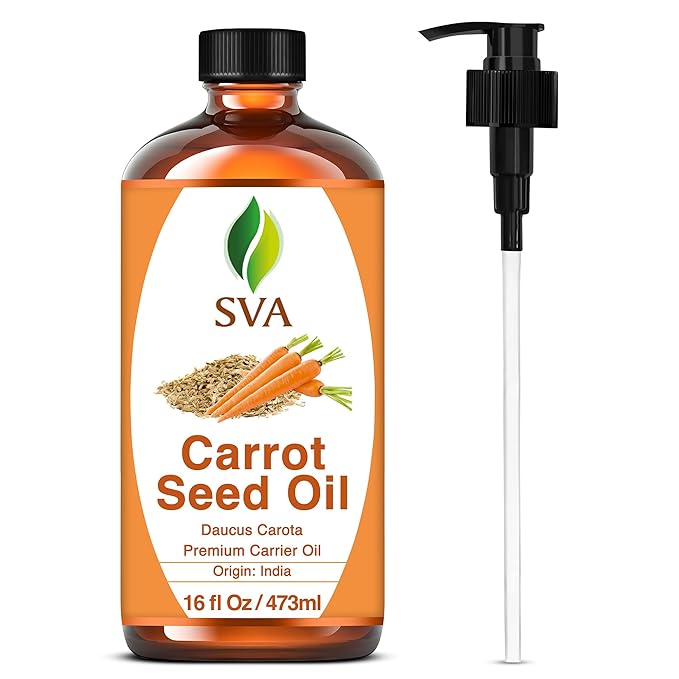 SVA Carrot Seed Oil - 16 Fl Oz – 100% Natural Cold Pressed Carrot Oil - for Face, Skin Care, Hair Care, Scalp Massage & Body Massage – Carrier Oil