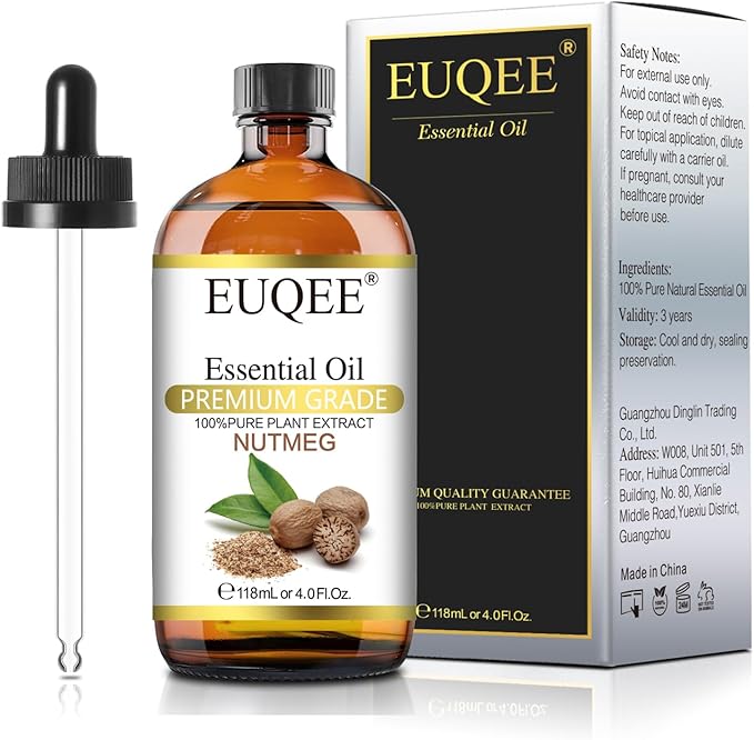 Nutmeg Essential Oil 118ML Large Capacity Nutmeg Oil Premium Aromatherapy Essential Oils with Glass Dropper for Candle Making, Soap Making-4oz