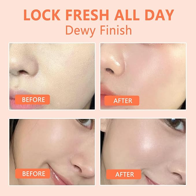 Dewy Makeup Setting Spray Kit-7 Fl oz Hydrating Illuminating Finishing Spray Lightweight Face Mist All Day Long Make up Fixer +2PCS Sponge Puff, Hydrate Skin for a Bright Look