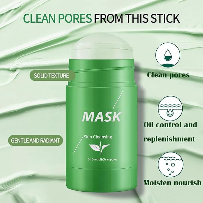 Green Tea Clay Mask for Face, 2 Pack Green Tea Deep Cleanse Mask Stick Blackhead Remover Green Clay Mask For Face Moisturizing, Purifying, Pore Cleansing, Skin Brightening Suitable for All Skin Types