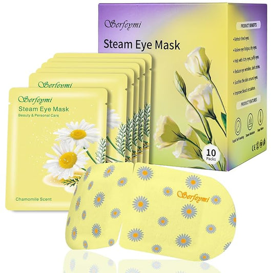 Serfeymi 10 Packs Steam Eye Masks,Disposable Self Heated Warm SPA Moist Eye Mask Compress Pad for Sleeping,Eye Fatigue Relief,Christmas Stocking Stuffers - Upgraded Scent-Chamomile