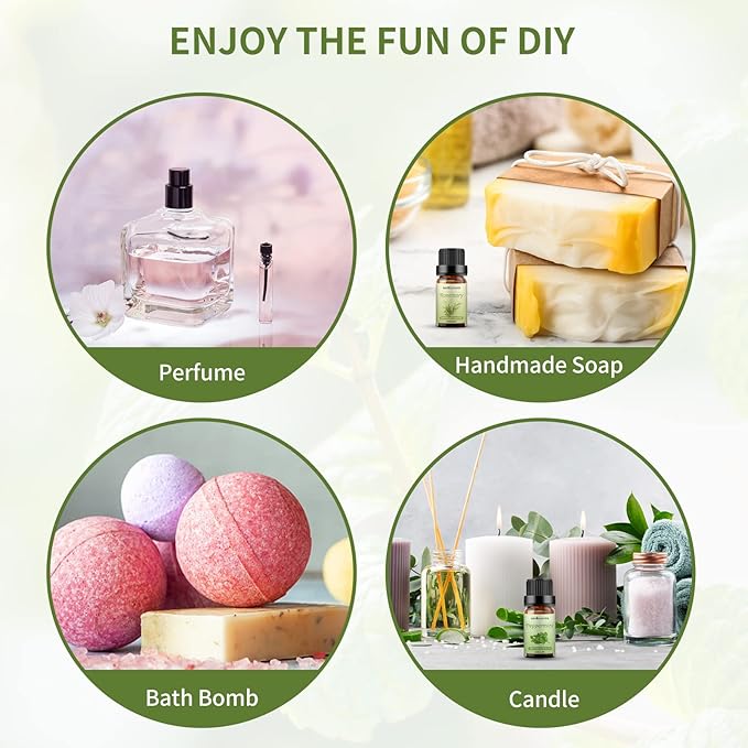 Sedbuwza Rosemary Peppermint Essential Oil Set, Rosemary Fragrance Oil Peppermint Scent Oil Set for Diffuser, Aromatherapy, Massage, Soap, Candle Making 2 x 10 ml