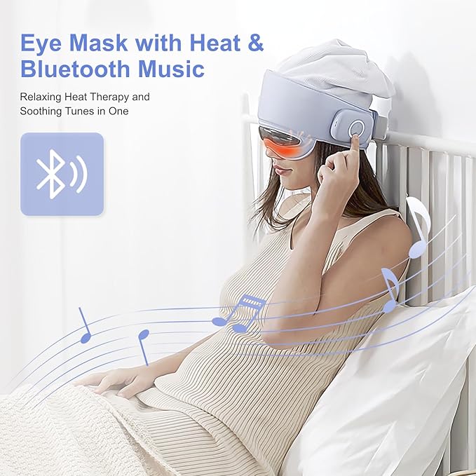 Head Massager with Eye Mask for Fatigue Relief, 4 Modes, 2 Heat Settings, Bluetooth-Capable, Rechargeable,Ideal for Rest & Relaxation, Gift Wooden Comb, Portable, Gifts for Family and Friends