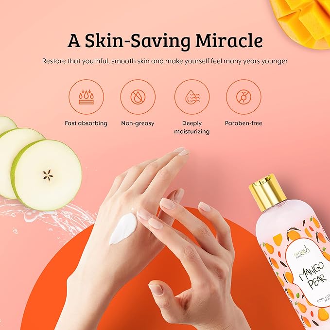 Home Spa Gift 10oz Deep Moisturizing Fragrance Body Lotion & 8 oz. Fine Fragrance Body Mist Set Luxury Self-Care Combo for Women and Girls (Mango Pear) Mother’s Day Gift for Mom