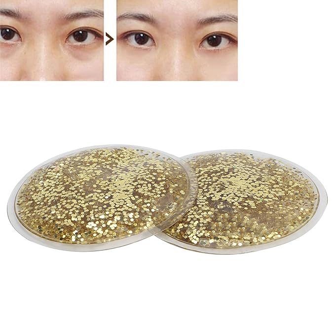 Gel Ice Pack, Hot Cold Eye Gel Ice Pack, Reusable Cooling Eye Cover for Dark Circles Puffiness, Redness and Eye Relax (Gold)