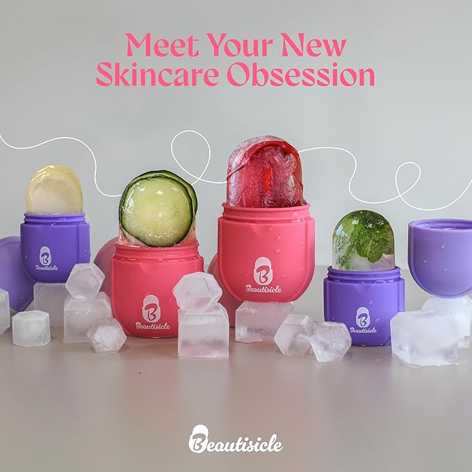 Beautisicle Ice Roller for Face - Pack of 2 Silicone Ice Face Roller and Eye Roller - Premium Face Roller for Wrinkles and Lifting, Puffy Face Reducer - Refreshing Frozen Gua Sha Facial Roller Set