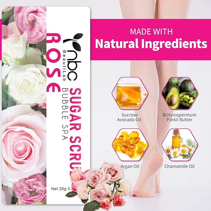 Foot Exfoliating Scrub, Sugar Scrub, Dead Skin Remover for Feet, Individually Packaged Foot Scrub Smooths, Hydrates, Detoxifies Tired and Dry Cracked Feet 16 Packs per Box, Rose