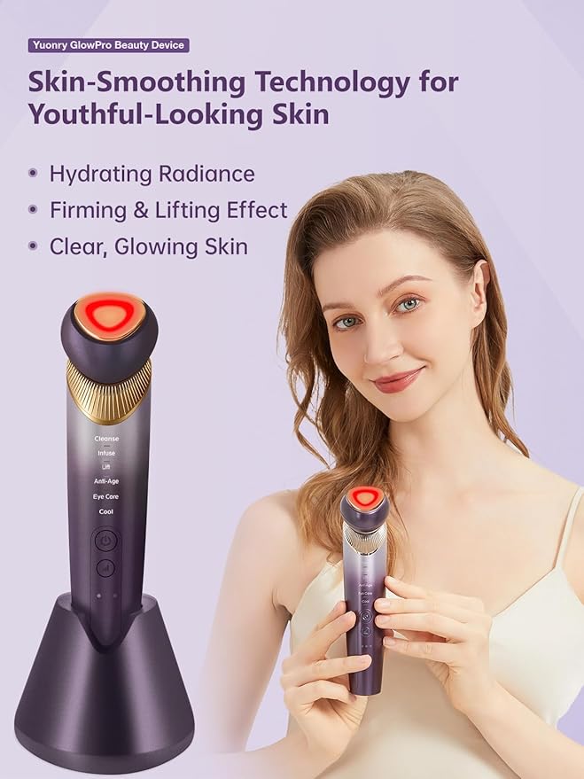 6-in-1 Age-Defying - Eye, Face & Neck Lift & Firm, 5-Color Light Therapy for Face with Microcurrent, Vibration, Heat & Cooling, Skin Care Tool for Youthful & Tightening Skin (Purple)