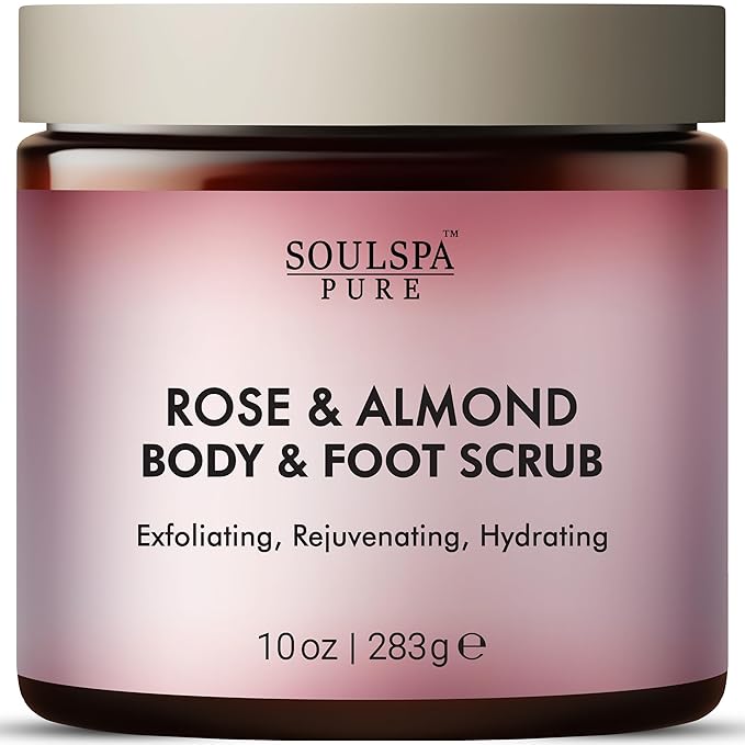 Rose & Almond Body & Foot Scrub - Rejuvenating & Hydrating Exfoliating Body Scrub for Luxurious Skin Care, 10 oz