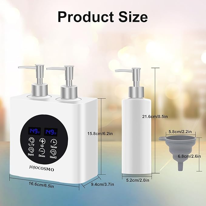 New Dual Control Massage Oil Warmer with Four Body Liquid Bottle Dispensers, Shampoo Heater Form 86 to 149 ℉, Reserve Heating time, for Salon, Home,SPA Essential Oil Lotion Warmer