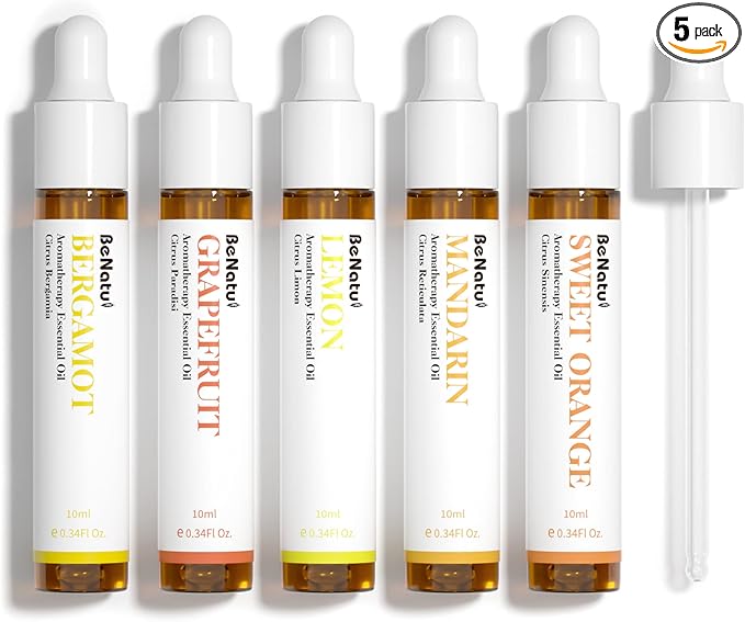 Citrus Essential Oil Set for Diffuser, Natural Fruity Fragrance Blends Gift for Home, Fresh Scent Aromatherapy Oils (Lemon, Sweet Orange, Grapefruit, Bergamot, Mandarin) 5 Packs