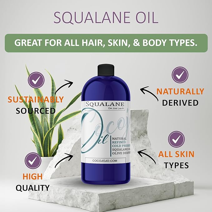 Dr Joe Lab Squalane Oil for Face - Squalane Moisturizer, Squalane Oil Organic, Squalane Body Oils, Natural Plant Derived From Olives - Refined Cold Pressed for Face Skin Hair - 32 Fl Oz