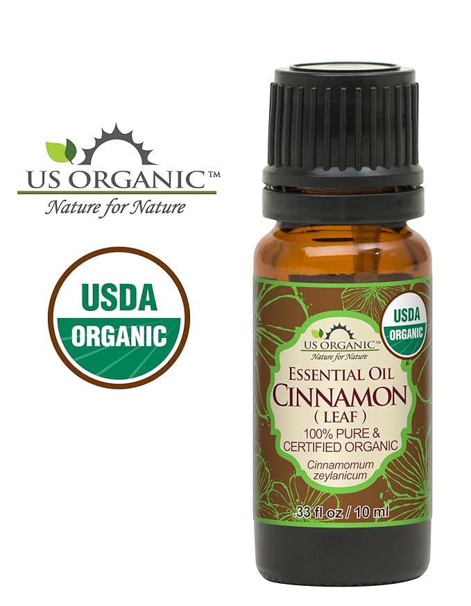 US Organic 100% Pure Cinnamon Leaf Essential Oil - USDA Certified Organic, Steam Distilled - W/Euro Dropper (More Size Variations Available) (10 ml / .33 fl oz)