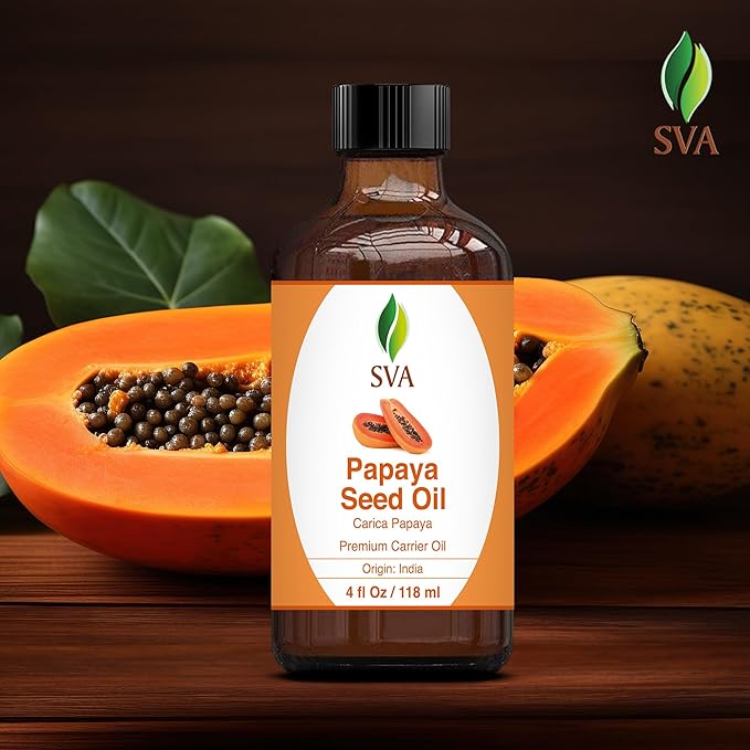 SVA Papaya Seed Oil - 4 Fl Oz – 100% Natural Cold Pressed Papaya Oil - for Face, Skin Care, Hair Care, Scalp Massage & Body Massage – Carrier Oil with Dropper