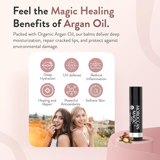 Organic Moroccan Magic Lip Balm 3 Pack | Lemon Thyme Balm Set | Chapsticks for Dry Lips | Made with Natural Argan, Essential Oils Lip Moisturizer and Vitamin E | Smooth Application, Non-Toxic