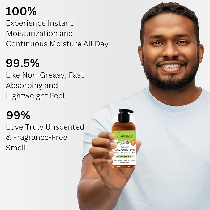 RaGaNaturals Natural Unscented Body Lotion for Dry Skin with Shea Butter and Vitamin E & B5 - Hydrating, Nourishing, Fragrance Free Hand Moisturizer With Organic Essence - For Women, Men, Kids - 8 Oz