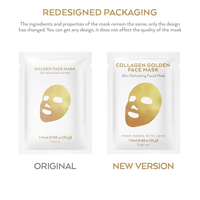 Korean Collagen Face Mask 15 PACK - 24K Gold Face Mask Skin Care - Premium Alternative to Korean Sheet Masks - Deep Collagen Mask For Face, Skin - Hydrating Face Masks Skincare Set