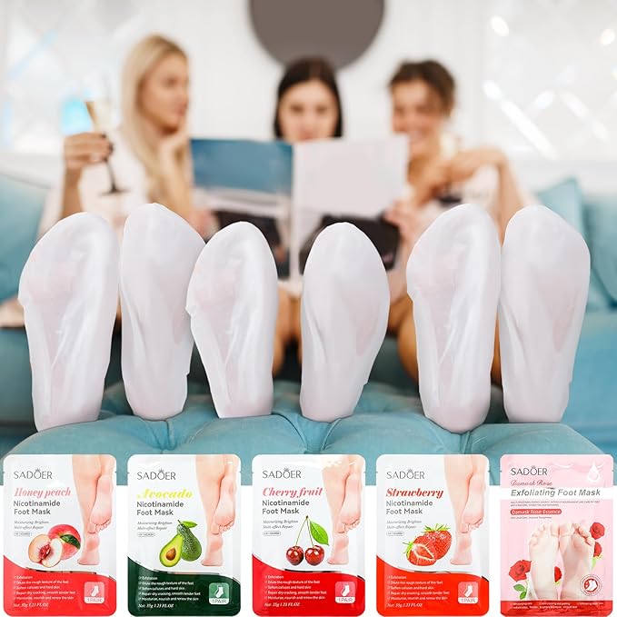 24 Pcs Fruits Beauty Foot Mask Bulk Hydrating Foot Moisturizing Socks Shea Butter Aloe Treatment Mask for Spa Kit Sleeping Skincare Gift Beauty Kits for Women