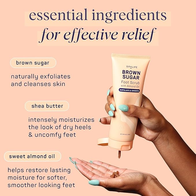 SpaLife Beauty Brown Sugar Foot Scrub – Exfoliating Foot Treatment for Dryness & Roughness – Sugar Scrub for Feet – Made with Shea Butter & Sweet Almond Oil to Soften & Smooth Skin