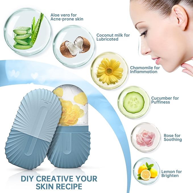 Ice Face Roller, Ice Cube Roller for Face,Facial Beauty Ice Roller Skin Care Tools,De-Puff Eye Bags, Reduce Migraine Pain(Blue)
