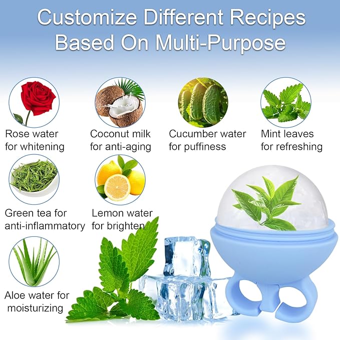 2 Pack Ice Roller for Face, Ice Face Roller for Eye Neck Body, Ice Cube Roller Massager Gua Sha Tool, Eliminates Puffiness, Reusable Facial Ice Mold, De-Puff Eye Bags, Women Skin Care (Blue and Blue)