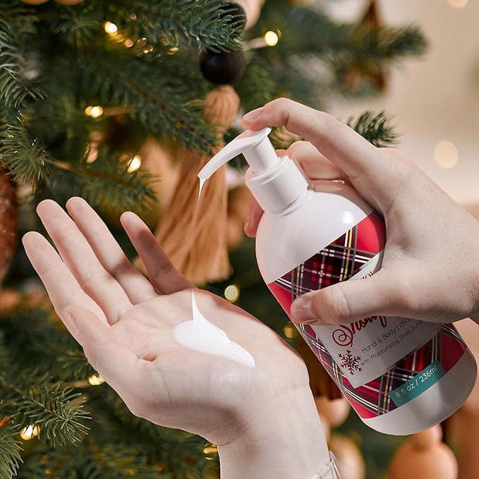 Christmas Hand & Body Lotion with Moisturizing Shea Butter for All Skin Type- Tartan Checks - Holiday Floral Scent - 236 ML / 8 FL OZ