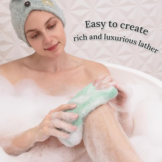 myHomeBody Exfoliating Washcloths for Showering, Loofah Body Scrubber Exfoliator, Back Shower Towel, Bath Washer for Exfoliation, Light Green, Set of 2