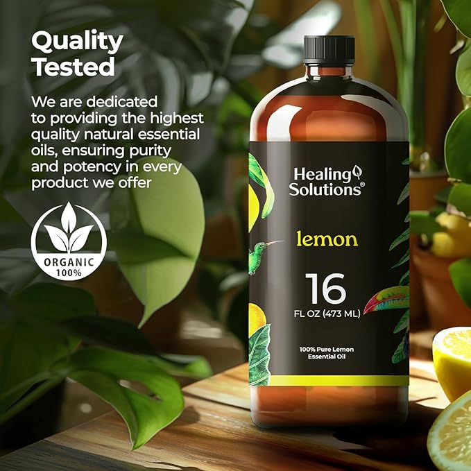 Healing Solutions Lemon Essential Oil - 16oz Bulk, 100% Pure, Large Bottle for Aromatherapy & More - Candle Making & Diffuser