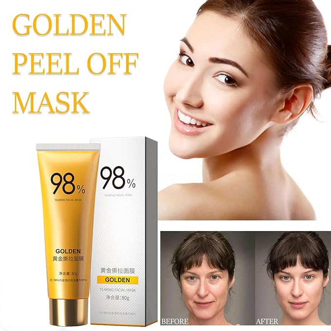 Gold Foil Peel-Off Mask, 98% Gold Peel Off Mask, Gold Facial Mask Anti-Aging, Deep Cleansing, Reduces Fine Lines& Wrinkles Great for All Skin