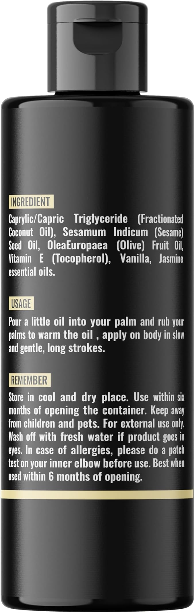 Organic - Vanilla Full Body Massage Oil - No Stain & Non-Sticky | with Fractionated Coconut Oil, Vanilla & Jasmin Oil | for Massage Therapy - 4.05 Fl Oz