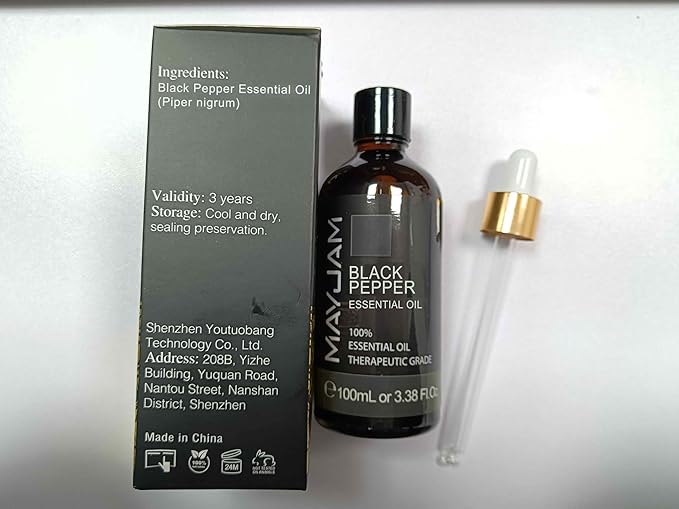 Black Pepper Essential Oil, MAYJAM Pure Essential Oils for Diffusers, 3.38FL.OZ/100ML Large Volume Black Pepper Essential Oil for Home Yoga Massage Use