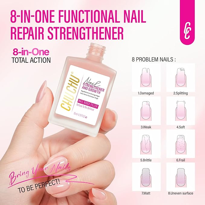 Nail Strengthener for Women: 8 in 1 Soft Pink Natural Nail Hardener Extra Strong and Growth - Nail Polish Hardener Ridge Filler Concealer for Weak and Damaged Nails 15ml