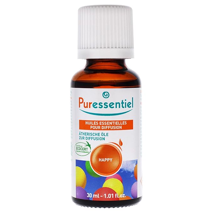 Puressentiel - Essential Oils for Diffusion - Happy Blend - Aromatherapy - Therapeutic, Gentle, Sweet, Scented Oil - Pure, Natural and Vegan - 1 fl oz Bottle